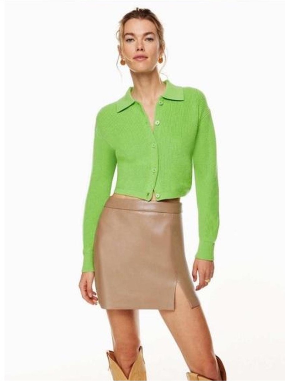 Wilfred Lime Green Cropped Button-Down Cardigan